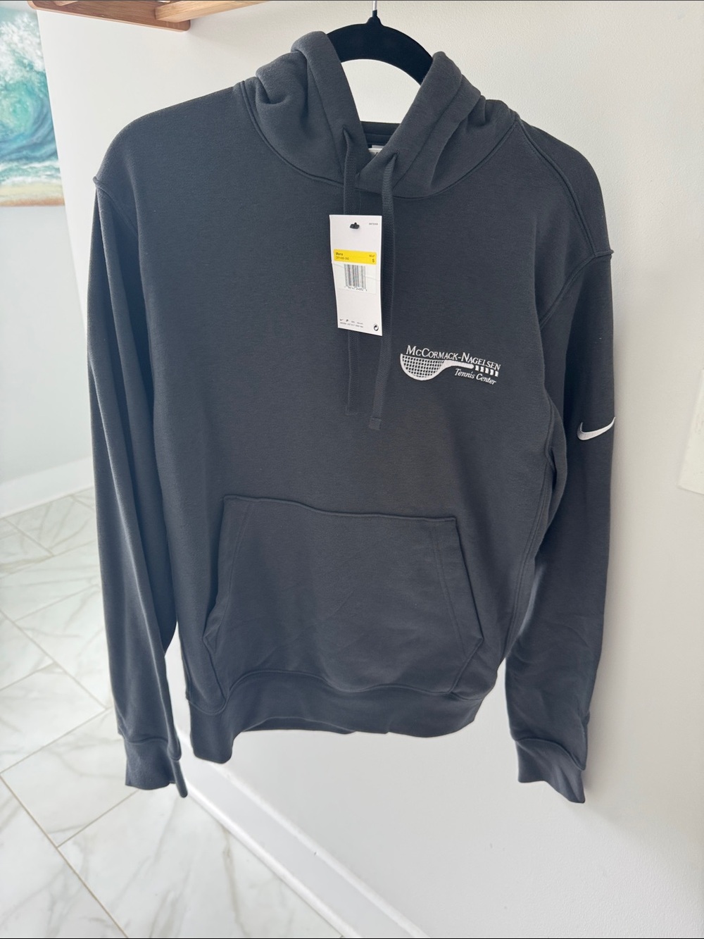 New Nike Men's Dark Gray Pullover Hoodie with Tennis Logo